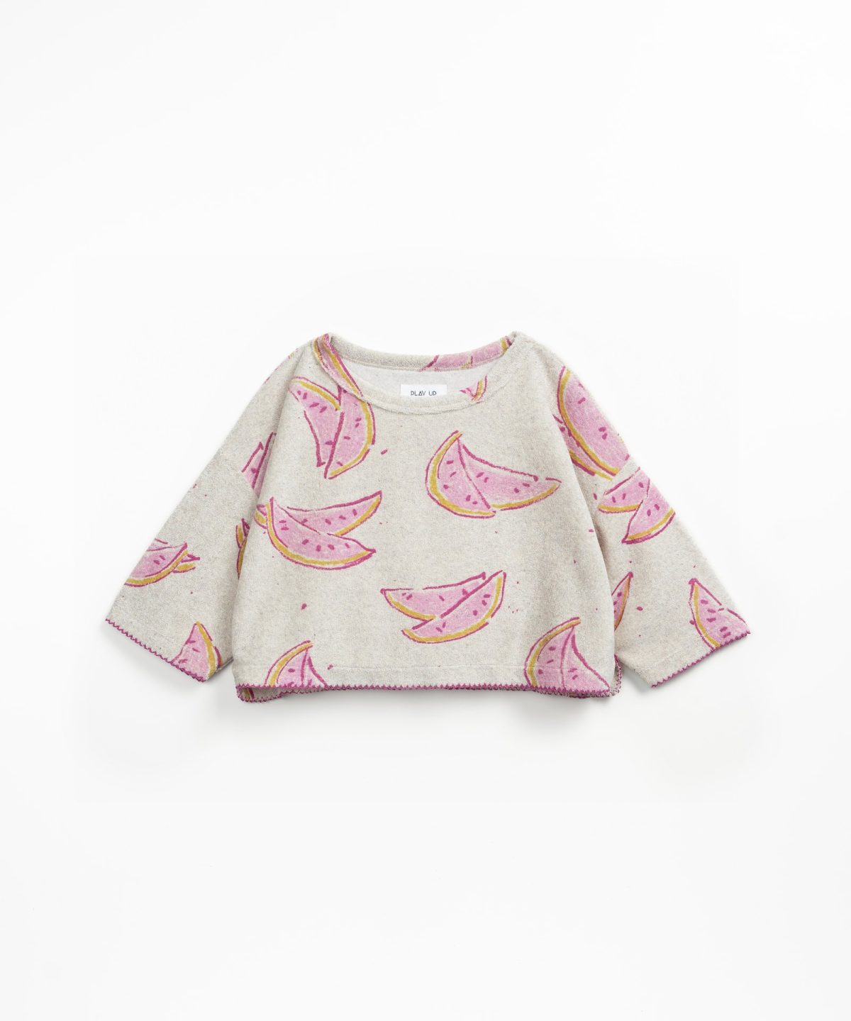 Play Up - Printed Plush Sweater Grey Melons