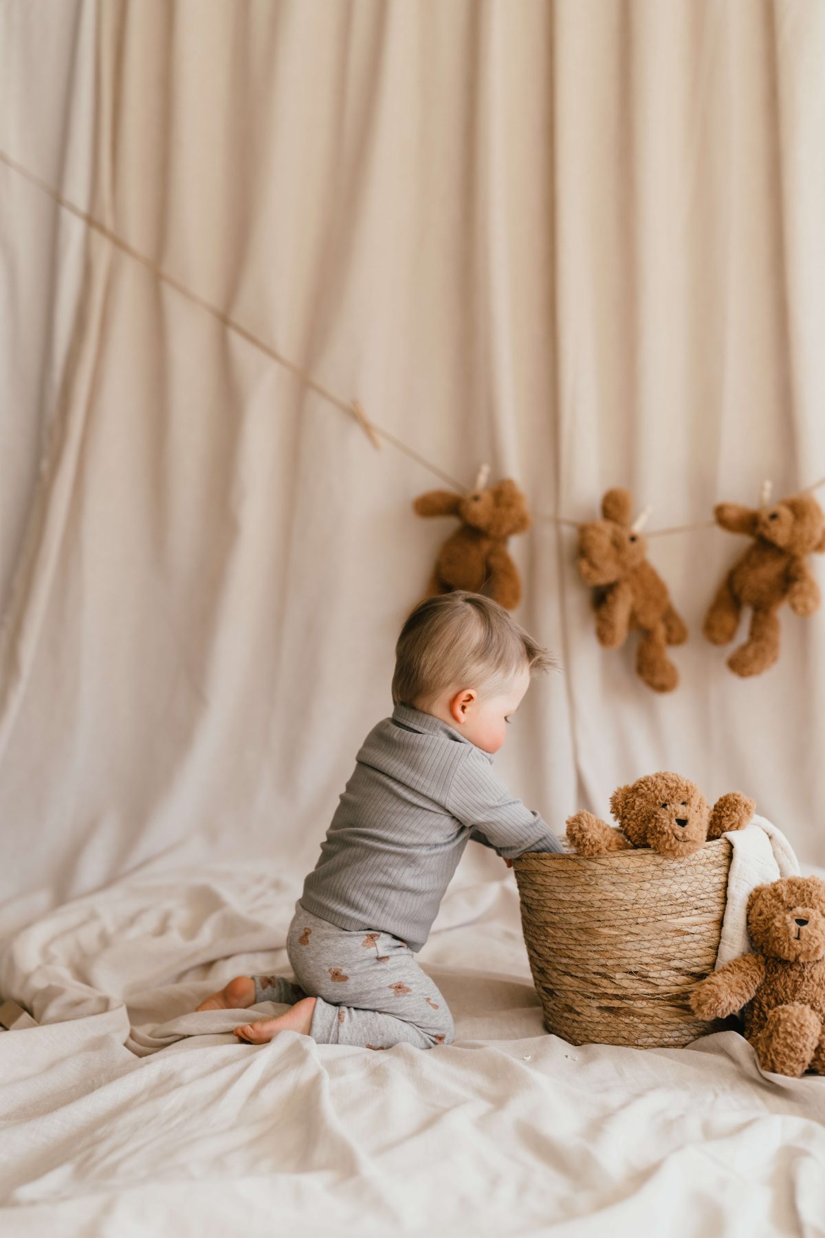 A Tiny Story - Baby Pants Bears light grey melange - Afbeelding 2